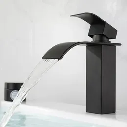 Bathroom Sink Faucets Basin Black Waterfall Mixer Tap Brass Stainless Steel And Cold