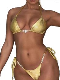 Women's Swimwear Shiny Snake Skin Halter Jewelled Diamond Bikini Female Swimsuit Women Two-pieces Set Brazilian Bathing Suit Swim