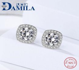 Stud Fashion Square Crystal 925 Sterling Silver Earrings For Women Bling Cubic Zirconia Stone Female Girls Gifts4548373