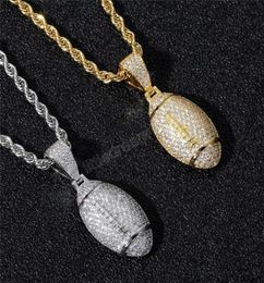 Hip Hop Iced Out Football Pendant Necklace Gold Silver Plated Mens Bling Sport Jewellery Gift3444498