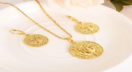 New Fashion Jamaica coco tree Fine Solid gold Finish Jewellery Set Pendant Necklace Earring Fashion Circle Design wedding bridal4793693