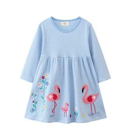 Girl's Dresses Jumping Metres 2-7T Autumn Spring Princess Girls Dresses Long Sleeve Striped Flamingo Toddler Kids Clothing Frocks Party HolidayL2405