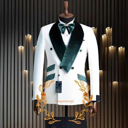 Men's Suits Blazers Velvet mens 2-piece formal wedding tailcoat groom jacket pants white classic design set XS-5XL clothing Q240507