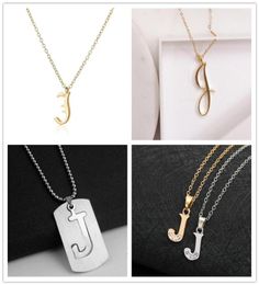 Letter J Stainless steel alloy Alphabet name Initial pendant necklace monogram America English word sign chain friend woman mothe2208162