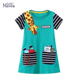 Girl's Dresses Xiaoma Wen 2024 Baby Girls Summer Childrens Clothing Cartoon Giraffe Short sleeved Dress Cotton Tank Top Childrens ClothingL2405