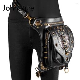 Waist Bags Johnature Punk Rivet Serpentine Women Belt Bag 2024 Multifunctional Pack Pu Leather Fashion Outdoor Shoulder