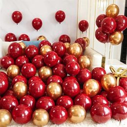 Party Decoration 10pcs Ruby Red Heart Shaped Latex Balloon Metal Gold Baby Shower Birthday Wedding Valentine