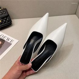 Casual Shoes Summer Sandals Pointed Toe For Women 2024 Fashion White Black Woman Slippers Mules Slides Low Heel Pumps