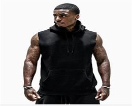 Gyms Clothing Mens Bodybuilding Hooded Tank Top Cotton Sleeveless Sweatshirt Fitness Sportswear Tops Male2875256
