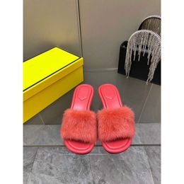 Spring/Summer New Hollow Metal Mink Hair Open Toe Slippers, Sandals, Women's Solid Colour Letter Outwear