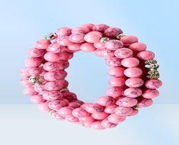 Pink Howlite Stone Healing Chakra 108 Prayer Beads Mala Bracelet Women Jewelry Wrist OM Buddhist Buddha Charm Bracelets3484641