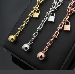 T letter Ushaped chain necklace lock steel ball necklace 18K rose gold foreign trade ladies necklace5285687