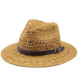Simple and high-quality mens straw hat wide brown beach folding hat large bone mens plus size summer womens Fedora hat240429