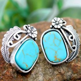 Stud Earrings Vintage Bohemian Flower Leaf Faux Turquoise For Women Fashion Creative Holiday Party Gift Accessories