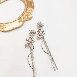 Dangle Earrings Korean Baroque Pink Crystal Bow Tassel Senior Sense Long Style Light Luxury Ins Niche Ear Accessories Female