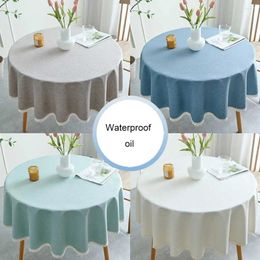 Table Cloth El Dining Decor Picnic Oil-proof Tables Cover Cotton Linen Round Shape Ornaments Tablecloth Grey Blue