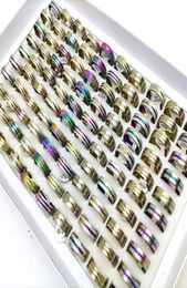 Bulk lots 100pcs Stripe Line Mix Stainless Steel Men Women Wedding Band Rings Male Female Party Jewellery Whole Mix lot7370794