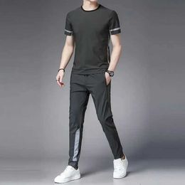 Men's Tracksuits Tracksuit Sportswear Pants set Grey mens clothing jogging T-shirt mens non sportswear fashionable top summer regular slim fitL2405