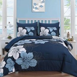 Bedding sets Navy blue 7-piece set in one bag soft ultra-fine Fibre full set of bedding comfortable all year round large size J240507