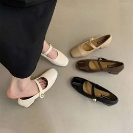 French Shallow Mount Single Women Mid Heel 2024 New Retro Gentle Temperament Women's Shoes Thick with Mary Jane