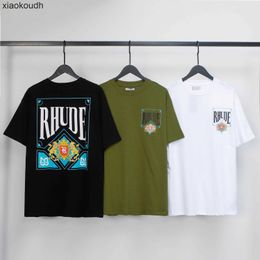 Rhude High end designer clothes for fashion card printed mens and womens casual round neck short-sleeved T-shirt With 1:1 original labels