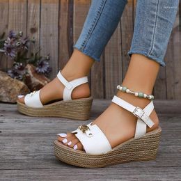 Dress Shoes Rimocy Summer Women Wedge Sandals With Golden Chain Ankle Buckle Thick Sole Sandalias Woman 2024 Chunky Platform Sandles Ladies