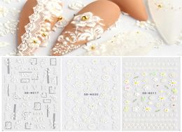 1Sheet White Embossed Flower Lace nail Sticker 5D Floral Wedding Nails Art Design Butterfly Manicure Decals3178158