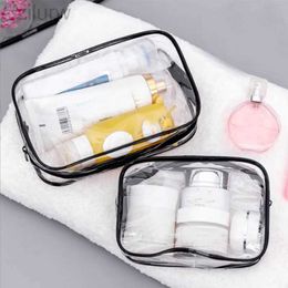 Cosmetic Bags Transparent black zippered makeup bag organizer box womens travel transparent cosmetic bag waterproof makeup bag d240425