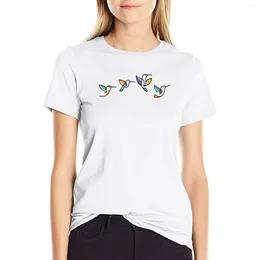 Women's Polos Flying Birds - Line Art T-shirt Kawaii Clothes Cute Tops Workout Shirts For Women Loose Fit