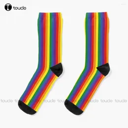 Women Socks Vertical Rainbow Stripes Womens Athletic Personalised Custom Unisex Adult Teen Youth 360° Digital Print Gift