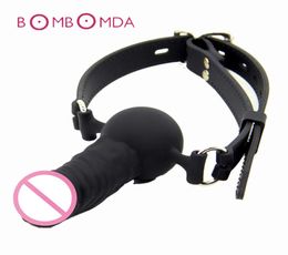 BDSM Bondage Fetish Sex Slave Cosplay Flirting Harness Dildo Mouth With Penis Gag Adult Sex Toys For Woman Men Couple Adult Game Y6196360