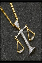 Necklaces Mens Hip Hop Iced Out Zircon Balance Pendant With M 24Inch Cuba Copper Chain Necklace Rapper Personalised Jewellery Z3Dl3 6673927
