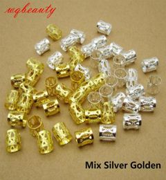 Golden Silver Mix Silver Golden micro hair dread Braids dreadlock Beads adjustable cuffs clips for Hair accessories299O3530077