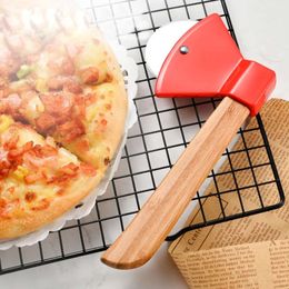 Axe Pizza Cutter Bamboo Uchwyt narzędzia obrotowe ostrze domowe narzędzie do cięcia Kuchnia Hurtowa