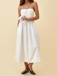 Casual Dresses 2024 Summer Women White Or Black Sling Robe Sexy Sleeevless Lady Pleated Midi Dress For Party