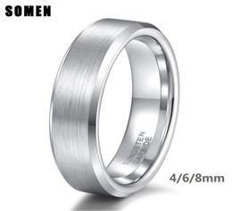 Somen Ring Men Silver Colour 6mm Tungsten Ring Brushed Classic Wedding Bands Male Engagement Rings Men Party Jewellery Bague Homme CX8558807