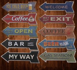 way out exit welcome ice cold beer bar arrow directional Tin Signs Retro Metal Sign Antique Painting Decor Wall Cafe Pub Shop Rest3091713