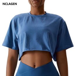 Women's T-Shirt NCLAGEN Casual T-shirt Cotton Women Short Sle Dance Sports Running Clothes Yoga Fitness Crop Top Loose Gym Workout Shirts d240507