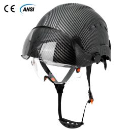 Helmet Carbon Fiber Pattern Safety Helmet with Double Visor Goggle for Engineer Hard Hat CE ANSI ASB Industrial Wora Cap Rescue