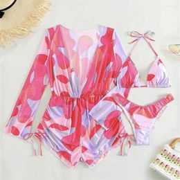 Women's Swimwear Kawaii Print Triangle Bikini Thong Shorts Cover-up Y2k Luxury Swimsuit Trend Vacation 3-piece Women Beach Wear Playsuit