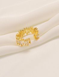 18ct THAI BAHT G/F Gold Stones 1.95 Ct White Ring Eternity Band 22K Real Fine Solid Simulant Diamond Rings Rectangle Gem with 9075263