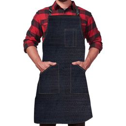 Aprons Kitchen Denim Apron Men Women With Pocket Chefs Cooking Adjustable Baking Black Blue Simple Uniform Water Proof Dropship 281F