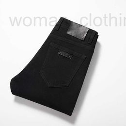 Men's Jeans Designer Autumn and winter mens slim fitting jeans high-end elastic and versatile black straight leg pants thickened FQCU