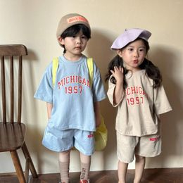 Clothing Sets Children Summer Sports Set Boys Cotton Loose 2024 Fashion Girls Casual Short Sleeve T Shirt Shorts Two Piece