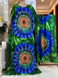 Abaya Eid Dress With Big Scarf African Summer Women Short Sleeve Dashiki Dresign Printed Floral Loose Islam Cotton Clothing 240426