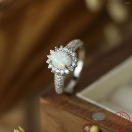 Cluster Rings 2024 European And American Sunflower White Opal Ring 925 Sterling Silver Inlaid Zircon Fashion Versatile For Women