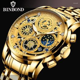 Wristwatches BINBONG Men Watches Top Fashion Luminous Date Hollow Skeleton Quartz Watch Waterproof Male Clock Relogios B4010