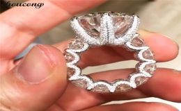 Choucong Unique Vintage Jewellery 925 Sterling Silver Big Round Cut White Topaz CZ Diamond Promise Women Wedding Bridal Ring For Lov1708365