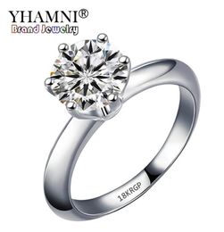 YHAMNI Stamped 18KRGP White Gold Rings For Women 8mm 2 Carat 6 Claws Cubic Zirconia Engagement Gift Wedding Rings R16859722578708576