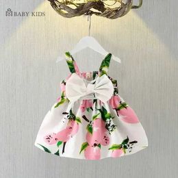 Sukienki dla dziewczynki Big Bow Baby Girl Sukienka dla dziewczynki ubranie urocze nadruk bez rękawów Księżniczka Dressl240508